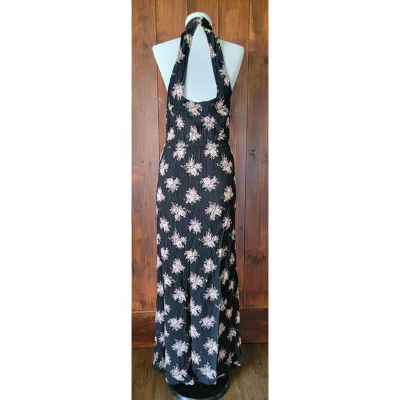 American Eagle Women Sm. Maxi Dress Black Floral Cottagecore Sleeveless Keyhole - Picture 10 of 16